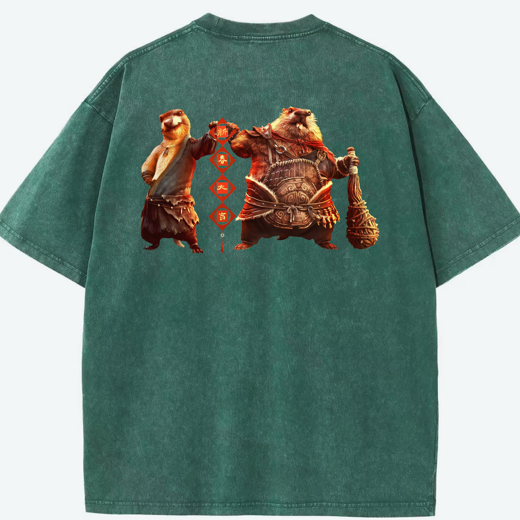 （画像用） Ne Zha 2 ナタ 魔童の大暴れ 綿100% ヴィンテージ風 半袖Tシャツ（背面プリント）